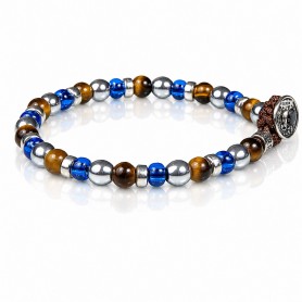 GERBA - COLLEZIONE LAB - BRACCIALE IN ARGENTO 925, OCCHIO DI TIGRE MARRONE, EMATITE LISCIA E MURRINE