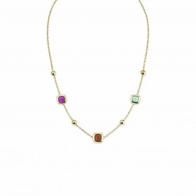 AMEN - COLLANA DUNE IN OTTONE DORATO CON TRE PIETRE COLORATE
