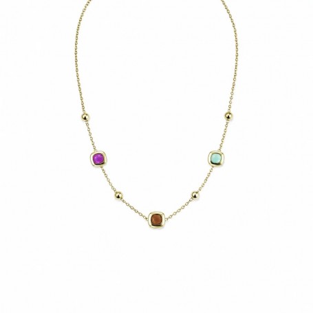 AMEN - COLLANA DUNE IN OTTONE DORATO CON TRE PIETRE COLORATE