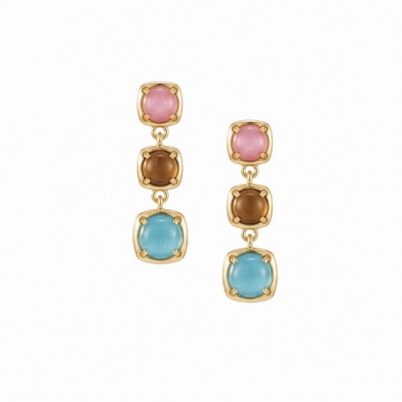 AMEN - ORECCHINI DUNE PENDENTI IN OTTONE DORATO CON PIETRE COLORATE
