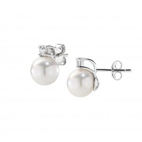 AMEN - ORECCHINI IN ARGENTO CON PERLA 8MM E ZIRCONE BIANCO