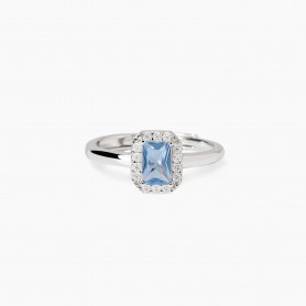 MABINA - COLLEZIONE COOL OR RÈTRO? - ANELLO IN ARGENTO CON ACQUAMARINA SINTETICA TAGLIO BAGUETTE E ZIRCONI