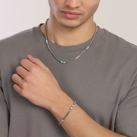 KIDULT - COLLEZIONE STYLE 03 - BRACCIALE CON CATENA VENETA E CILINDRI IN DIASPRO AZZURRO
