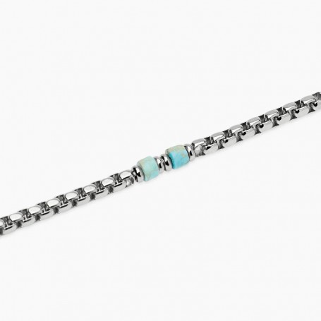 KIDULT - COLLEZIONE STYLE 03 - BRACCIALE CON CATENA VENETA E CILINDRI IN DIASPRO AZZURRO
