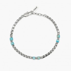 KIDULT - COLLEZIONE STYLE 03 - BRACCIALE CON CATENA VENETA E CILINDRI IN DIASPRO AZZURRO
