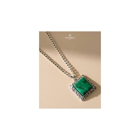GERBA - COLLEZIONE CHEVALIER - COLLANA IN ARGENTO 925, CON PIETRA DURA MALACHITE