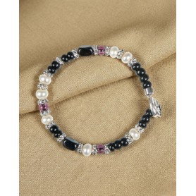 GERBA - COLLEZIONE PEARLS - BRACCIALE IN ARGENTO 925 ,CON FILO CERATO, PIETRE DURE, PERLE