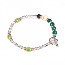 GERBA - COLLEZIONE MA - BRACCIALE CON CORDINO CERATO, PIETRE DURE, E ARGENTO