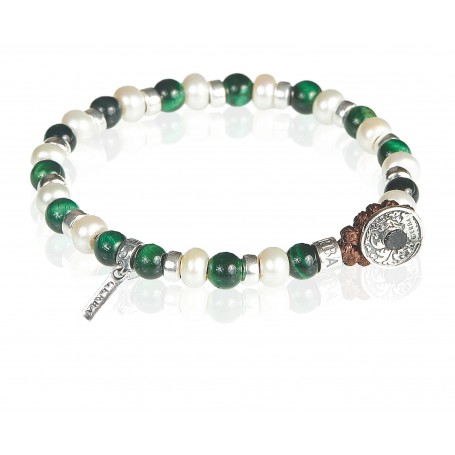 GERBA - COLLEZIONE PEARL - BRACCIALE IN ARGENTO 925, CON FILO CERATO E PIETRE DURE