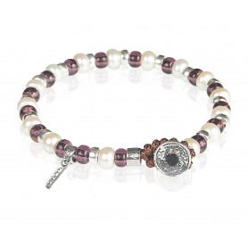 GERBA - COLLEZIONE PEARL - BRACCIALE IN ARGENTO 925, CON FILO CERATO E PIETRE DURE