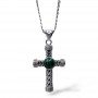 GERBA - COLLEZIONE CHEVALIER - COLLANA IN ARGENTO 925, CROCE PENDENTE LAVORAZIONE A TRECCIA E PIETRA DURA MALACHITE