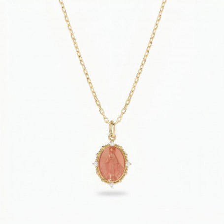 AMEN - COLLANA MEDAGLIA MIRACOLOSA IN ARGENTO 925 PLACCATO ORO 18KT CON SMALTO PESCA E ZIRCONI