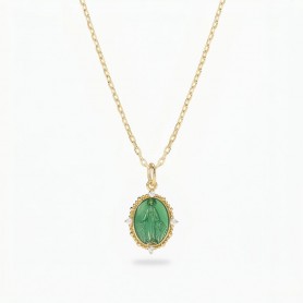 AMEN - COLLANA MEDAGLIA MIRACOLOSA IN ARGENTO 925 PLACCATO ORO 18KT CON SMALTO VERDE E ZIRCONI
