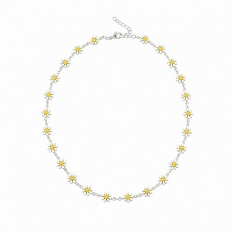 AMEN - COLLANA GIRO DI MARGHERITE IN OTTONE CON SMALTO BIANCO E GIALLO
