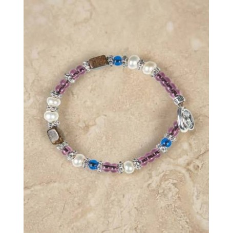 GERBA - COLLEZIONE PEARLS - BRACCIALE IN ARGENTO 925 ,CON FILO CERATO, PIETRE DURE, PERLE