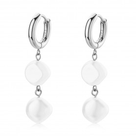 SAGAPO - COLLEZIONE WISDOM - ORECCHINI PENDENTI A CERCHIO IN ACCIAIO 316L CON PERLE DI CONCHIGLIA