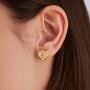 SAGAPO - COLLEZIONE DUH DUH - ORECCHINI A LOBO A FORMA DI CUORE IN ACCIAIO CON FINITURA PVD ORO 14K CON QUADRIFOGLIO