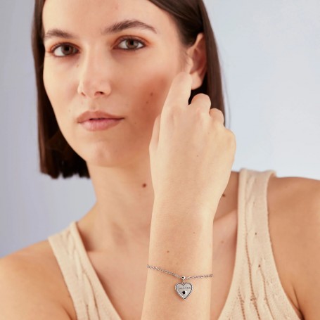 SAGAPO - COLLEZIONE DUH DUH - BRACCIALE IN ACCIAIO CON PENDENTE A CUORE E SCRITTA "MAESTRA" E STELLA