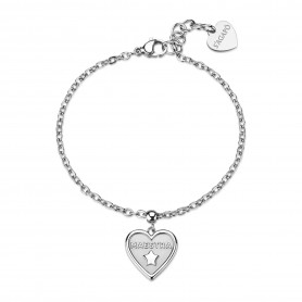 SAGAPO - COLLEZIONE DUH DUH - BRACCIALE IN ACCIAIO CON PENDENTE A CUORE E SCRITTA "MAESTRA" E STELLA