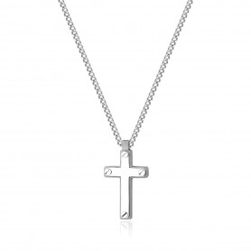 SAGAPO - COLLEZIONE PROUD - COLLANA CATENA GRUMETTA IN ACCIAIO CON PENDENTE A FORMA DI CROCE IN ACCIAIO LUCIDO E SATINATO