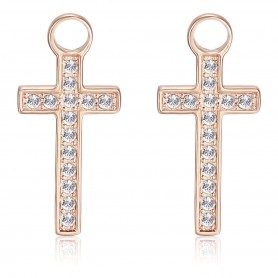SAGAPO - COLLEZIONE HAPPY - PENDENTE PER ORECCHINI COMPONIBILI A CERCHIO A FORMA DI CROCE IN ACCIAIO E PVD ORO ROSA