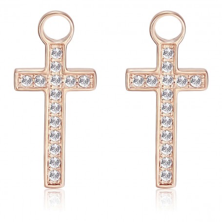 SAGAPO - COLLEZIONE HAPPY - PENDENTE PER ORECCHINI COMPONIBILI A CERCHIO A FORMA DI CROCE IN ACCIAIO E PVD ORO ROSA