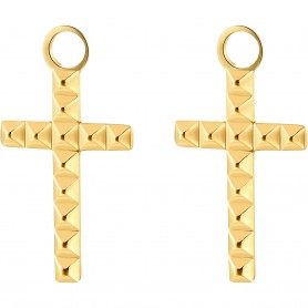 SAGAPO - COLLEZIONE HAPPY - PENDENTE PER ORECCHINI COMPONIBILI A CERCHIO A FORMA DI CROCE IN ACCIAIO E PVD ORO