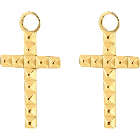 SAGAPO - COLLEZIONE HAPPY - PENDENTE PER ORECCHINI COMPONIBILI A CERCHIO A FORMA DI CROCE IN ACCIAIO E PVD ORO