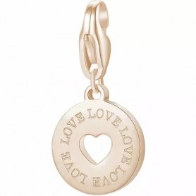 SAGAPO - COLLEZIONE HAPPY - CHARM TONDO CON SCRITTA LOVE IN ACCIAIO E PVD ORO ROSA