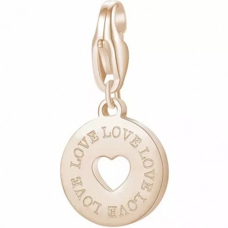 SAGAPO - COLLEZIONE HAPPY - CHARM TONDO CON SCRITTA LOVE IN ACCIAIO E PVD ORO ROSA
