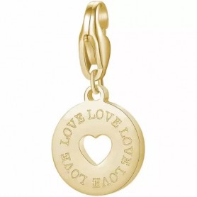 SAGAPO - COLLEZIONE HAPPY - CHARM TONDO CON SCRITTA LOVE IN ACCIAIO E PVD ORO