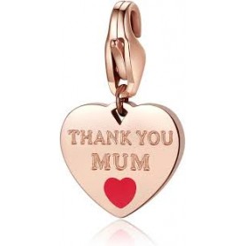 SAGAPO - COLLEZIONE HAPPY - CHARM A FORMA DI CUORE CON SCRITTA "THANK YOU MUM" IN ACCIAIO E PVD ORO ROSA
