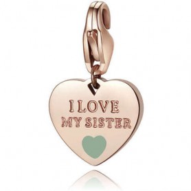 SAGAPO - COLLEZIONE HAPPY - CHARM A FORMA DI CUORE CON SCRITTA "I LOVE MY SISTER" IN ACCIAIO E PVD ORO ROSA