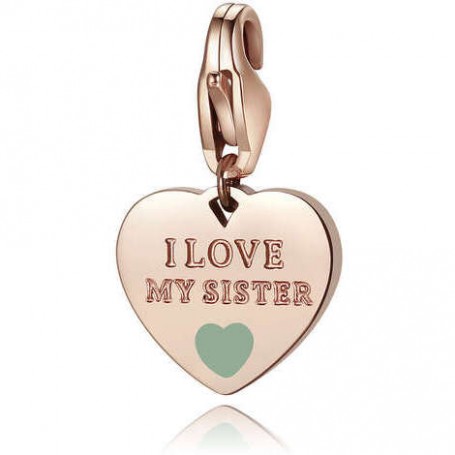 SAGAPO - COLLEZIONE HAPPY - CHARM A FORMA DI CUORE CON SCRITTA "I LOVE MY SISTER" IN ACCIAIO E PVD ORO ROSA