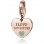 SAGAPO - COLLEZIONE HAPPY - CHARM A FORMA DI CUORE CON SCRITTA "I LOVE MY SISTER" IN ACCIAIO E PVD ORO ROSA