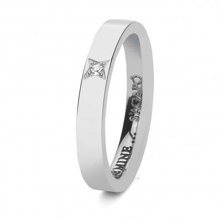 SAGAPO - COLLEZIONE FORLOVE - ANELLO FEDINA CON INCISIONE INTERNA "BE MINE" IN ACCIAIO CON ZIRCONE BIANCO
