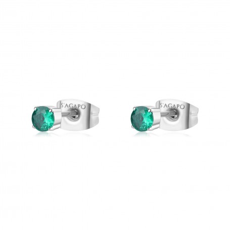 SAGAPO - COLLEZIONE DAZZLY - ORECCHINI A LOBO IN ACCIAIO CON CUBIC ZIRCONIA COLORE EMERALD