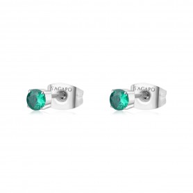 SAGAPO - COLLEZIONE DAZZLY - ORECCHINI A LOBO IN ACCIAIO CON CUBIC ZIRCONIA COLORE EMERALD