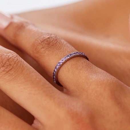 SAGAPO - COLLEZIONE DAZZLY - ANELLO VERETTA IN ACCIAIO CON ZIRCONI COLORE AMETISTA