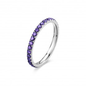 SAGAPO - COLLEZIONE DAZZLY - ANELLO VERETTA IN ACCIAIO CON ZIRCONI COLORE AMETISTA