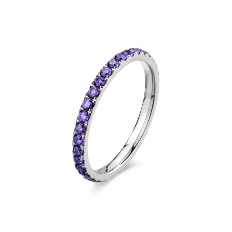 SAGAPO - COLLEZIONE DAZZLY - ANELLO VERETTA IN ACCIAIO CON ZIRCONI COLORE AMETISTA