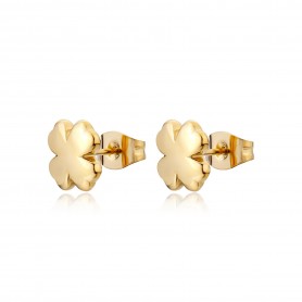 SAGAPO - COLLEZIONE CLICK - ORECCHINI A LOBO A FORMA DI QUADRIFOGLIO IN ACCIAIO E FINITURA PVD ORO 14K