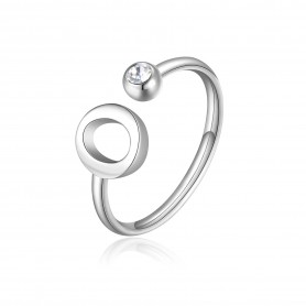 SAGAPO - COLLEZIONE CLICK - ANELLO IN ACCIAIO A FORMA DI LETTERA O E CRISTALLO
