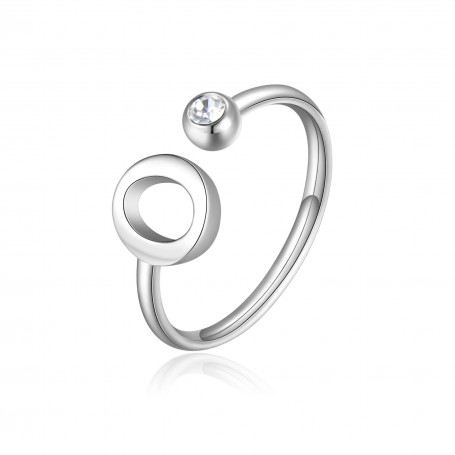 SAGAPO - COLLEZIONE CLICK - ANELLO IN ACCIAIO A FORMA DI LETTERA O E CRISTALLO