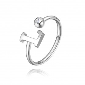 SAGAPO - COLLEZIONE CLICK - ANELLO IN ACCIAIO A FORMA DI LETTERA L E CRISTALLO