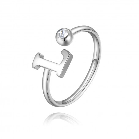 SAGAPO - COLLEZIONE CLICK - ANELLO IN ACCIAIO A FORMA DI LETTERA L E CRISTALLO