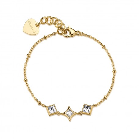 SAGAPO - COLLEZIONE LUCE - BRACCIALE IN ACCIAIO E FINITURA PVD ORO 14K CON CRISTALLI CENTRALI