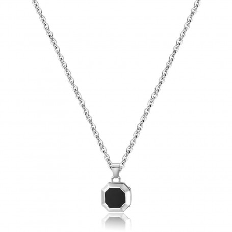 SAGAPO - COLLEZIONE CASTLE - COLLANA CON PENDENTE CON SMALTO NERO IN ACCIAIO