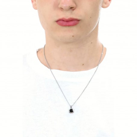SAGAPO - COLLEZIONE CASTLE - COLLANA CON PENDENTE CON SMALTO NERO IN ACCIAIO
