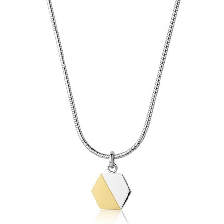 SAGAPO - COLLEZIONE BOUND - COLLANA IN ACCIAIO CON PENDENTE SATINATO A FORMA DI ESAGONO E FINITURA PVD ORO 14K